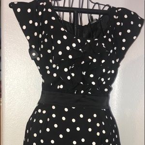 Cap Sleeves Cream and black polkadot dress